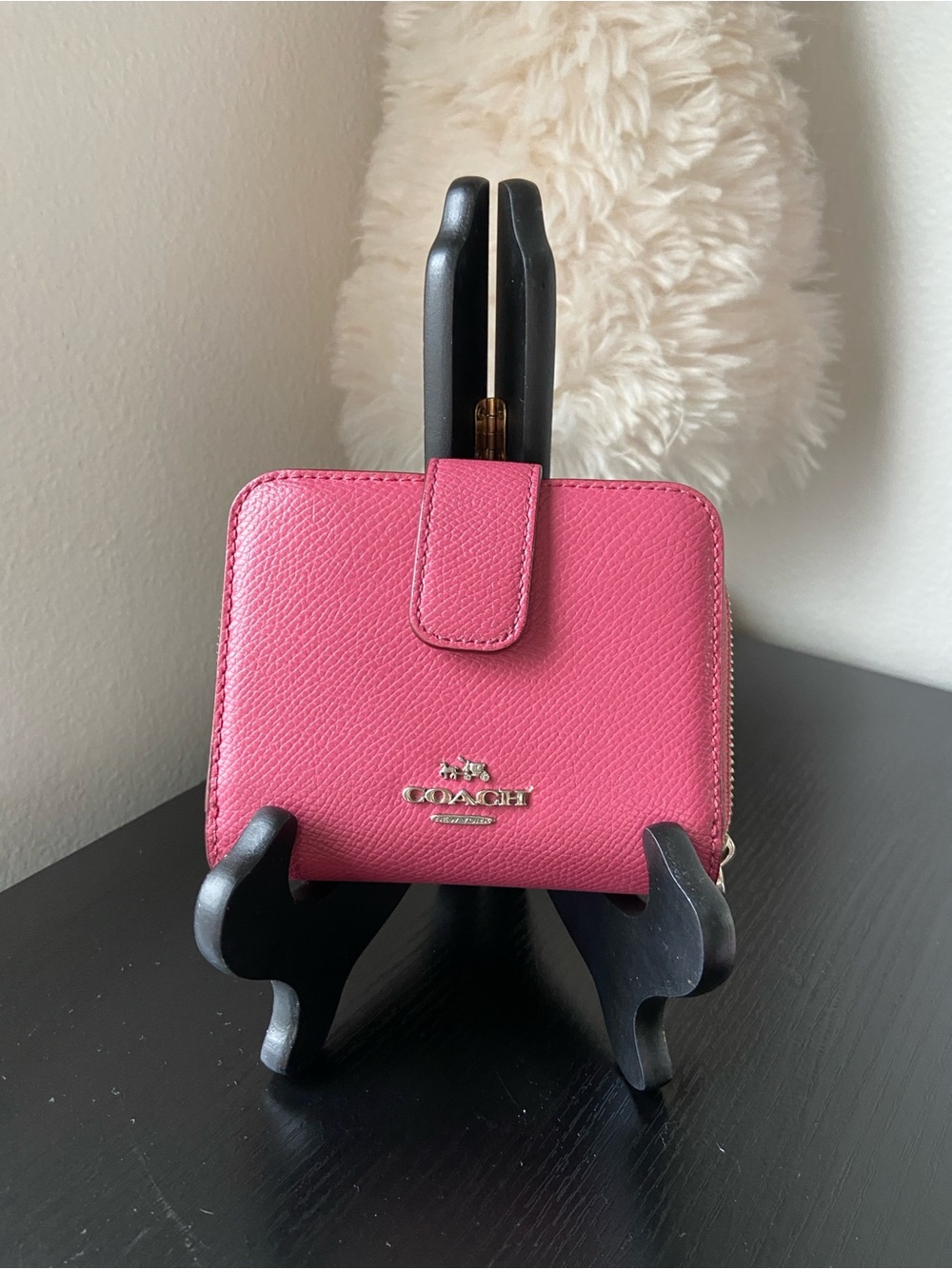 Coach Pink Medium Leather Snap Wallet Zip Closure